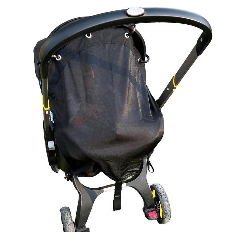 IntiMom Stroller Sun Shade - Universal UV Protection Cover for Strollers Sunshade with See Through, Clip-On Sun Blocker, Sun Shield for Baby, Breathable Adjustable Fit, Full Coverage, M Black - Image 1